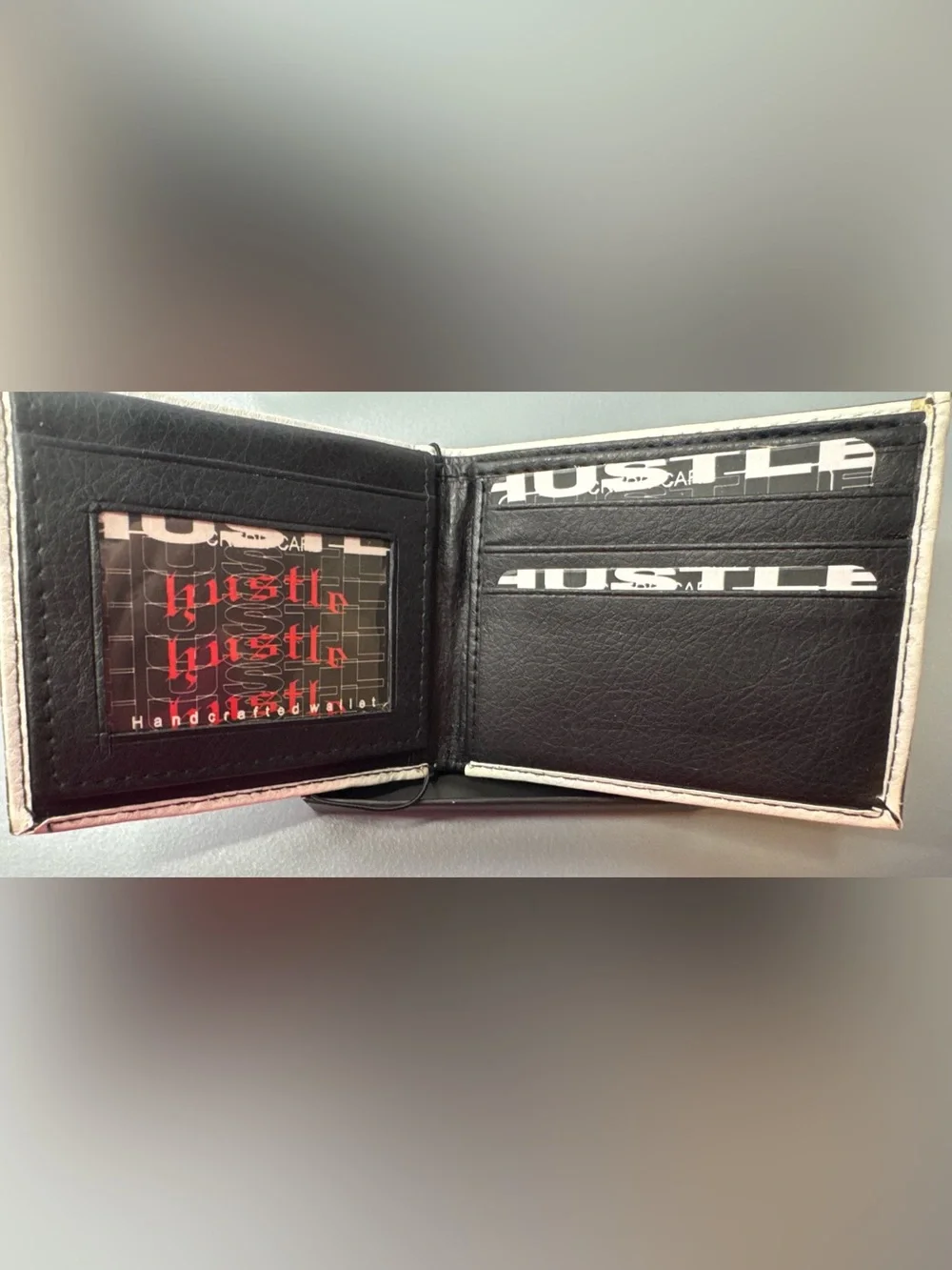 Hustle Vegan Leather Wallet - Black with Red Graphic multi compartment gift box
